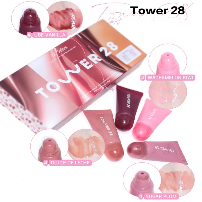 Lip Gloss Lip Makeup Lip Glaze Lip Tint Lip Stain Lip Lacquer Lip Plumper 28 Beauty Tinted Moisturizing Set 4PCS Liquid Lipstick 5ml*4 Women Makeup
