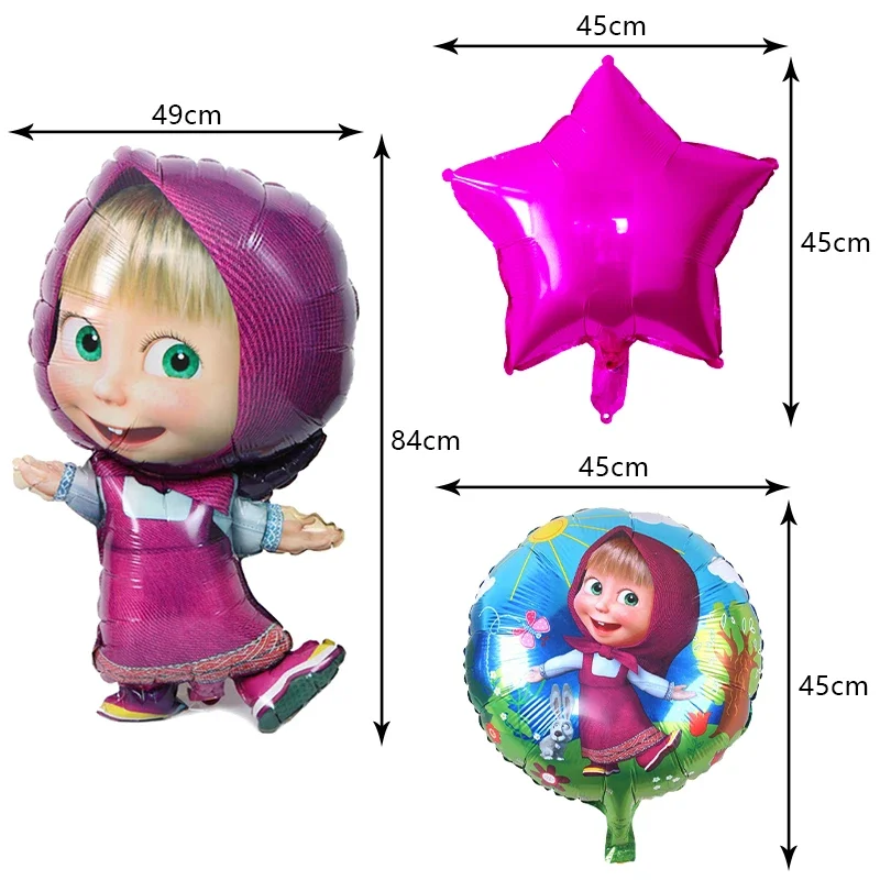 Mashas and Bear Birthday Party Decoration Cartoon Theme Balloons Kids Event Supplies Disposable Tableware Backdrop