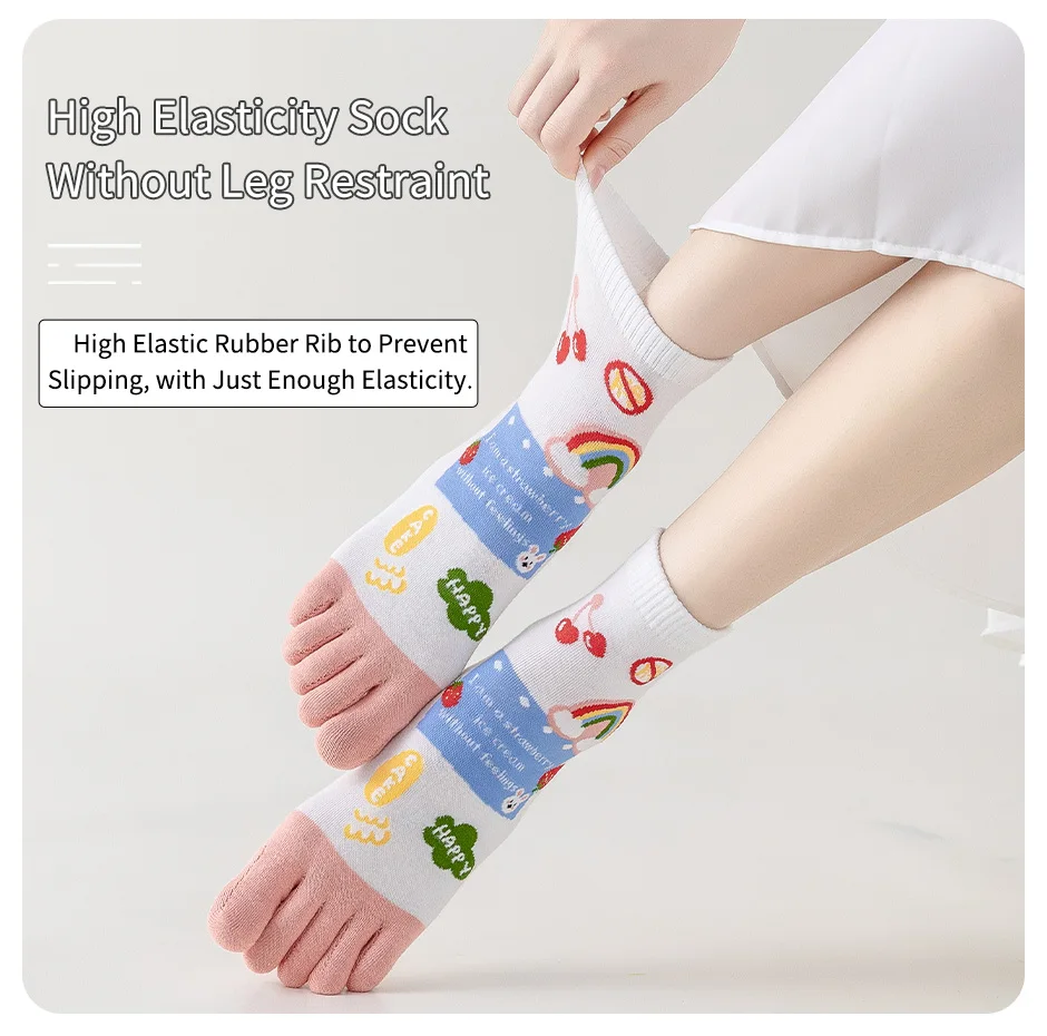Cotton Mid Calf Socks Women's Four-season Mid-tube Fruit Letter Slogan Bear 3 Pairs