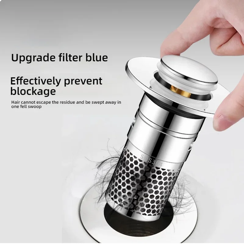 1PCS Universal Rebound Drain Plug Filter Metal Basin Pop-up Sink Filter with Hair Catcher Bathroom Sink Drain Stopper