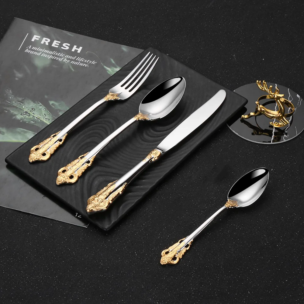 24 Pieces Luxury PVD Silverware Rose Gold Knife Set Around the World
