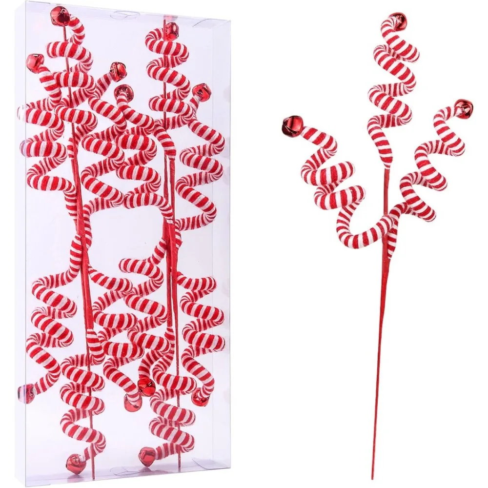 Christmas Tree Candy Cane Branch Woolen Candy Curly Pick 1PCS Christmas Tree Decorations Home Office Vase Party Ornaments