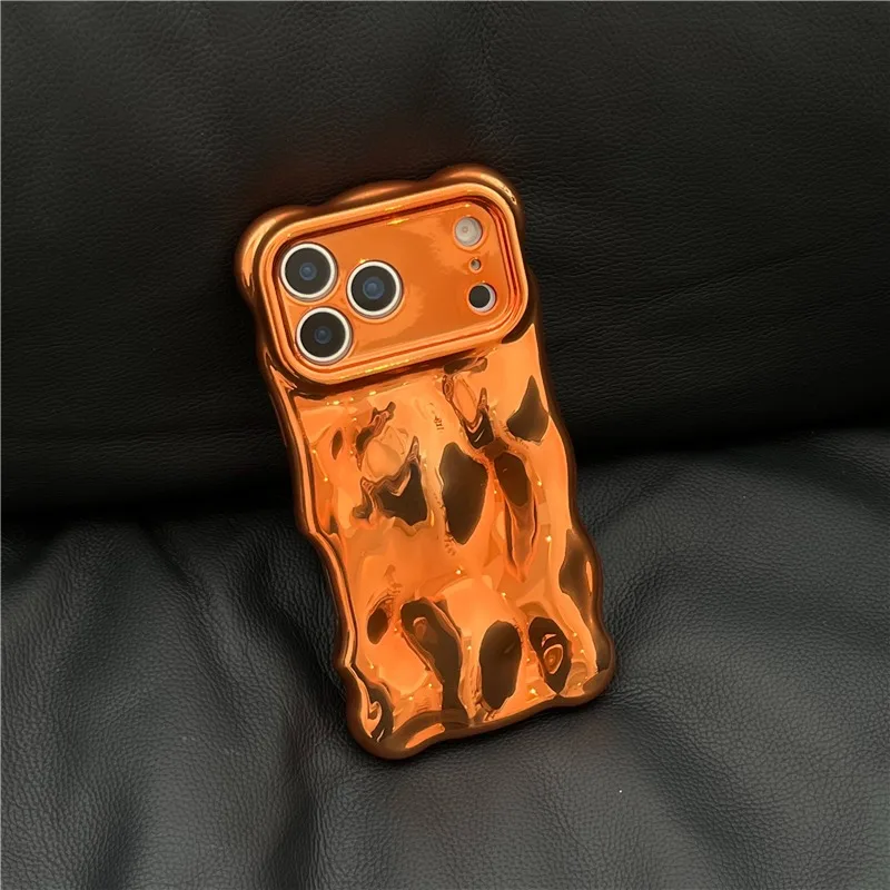 Electroplated Meteorite Patterned Phone Case with Creative Wave Border and Airbag Cover