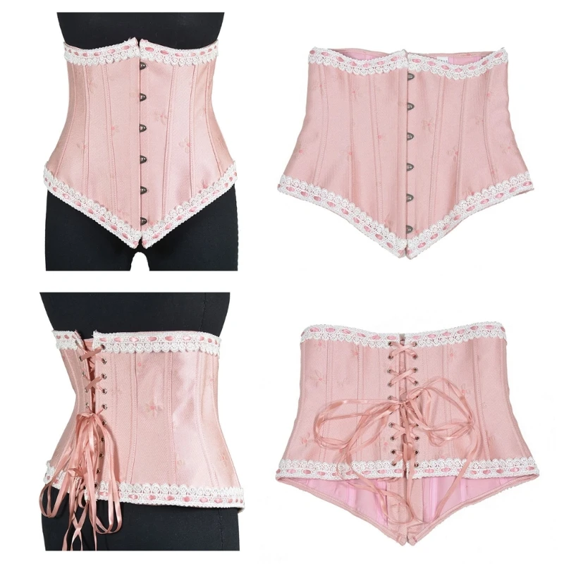 pink-corset-waist-belt-for-womens-wide-lace-up-back-waspie-belt-for-dresses-waist-trainer-corsets