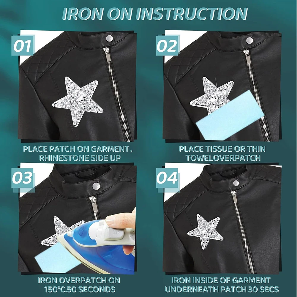 Self Adhesive Patches Tactical Insignia Patch Wing Appliques 4PCS Iron on Patches Star Appliques Rhinestone Star Patches Glitter Appliques For Clothing Jeans Repair Decoration