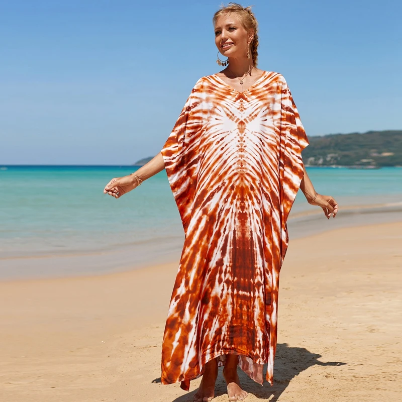 Bali Beach Kaftan Batik Tie Dye Print Long Dress Red Women Maxi Caftan  Oversize Resortwear Seaside Party Gown Shapeless Cover Up - AliExpress  200000345