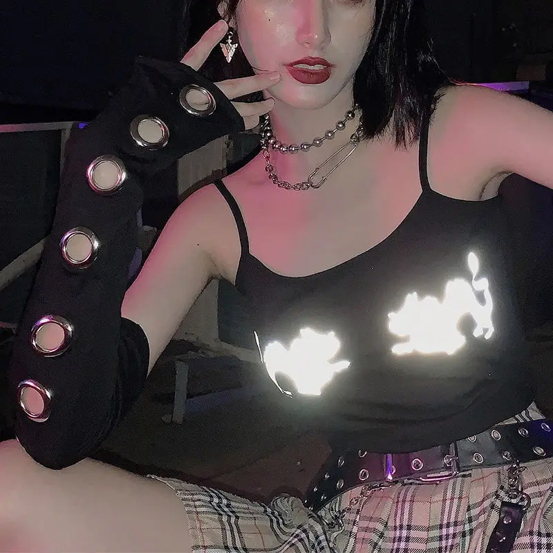 Women Fashion Y2K Aesthetic Gothic Long Gloves Spring Summer Striped Harajuku Knitted Half-finger Gloves Mitten Accessories