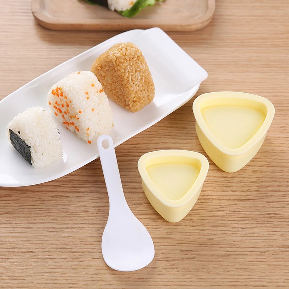 2개입 삼각형 초밥 메이커, 밥주걱 포함 DIY 주먹밥 재사용 가능 휴대용 주먹밥 메이커 도시락 주방 도구 세트