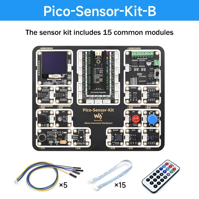 

Waveshare 15 In 1 Sensors Modules Sensor Module Kit DIY Kit For Raspberry Pi Pico Series Motherboards