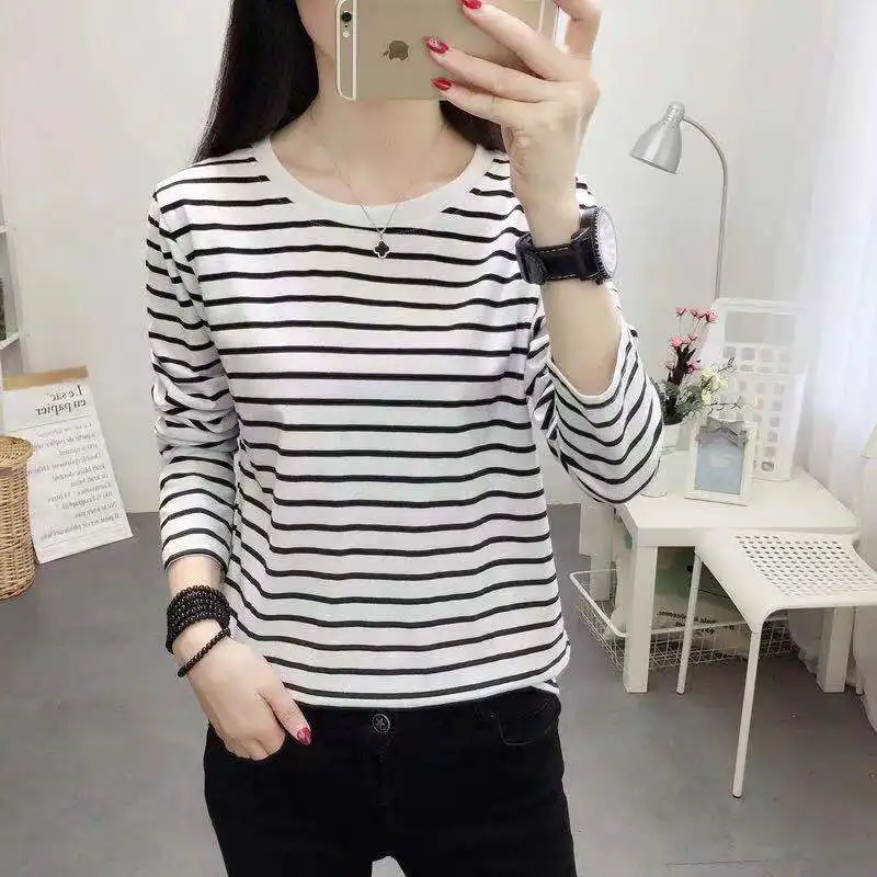Long Sleeve Fashion Black And White Striped Women T Shirts Long Sleeve Fashion Black And White Striped Women T Shirts