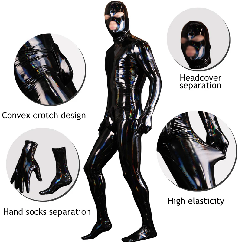 Sexy Exotic Men Faux Latex Colorful Jumpsuits PVC Patent Leather Cosplay Custom Wetlook Suit Male Gay Bodysuit Full Body Unitard