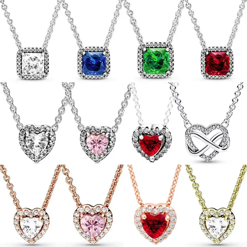 

Multicolor Sparkling Timeless Elegance Elevated Heart Collier 925 Sterling Silver Necklace For Fashion Bead Charm DIY Jewelry