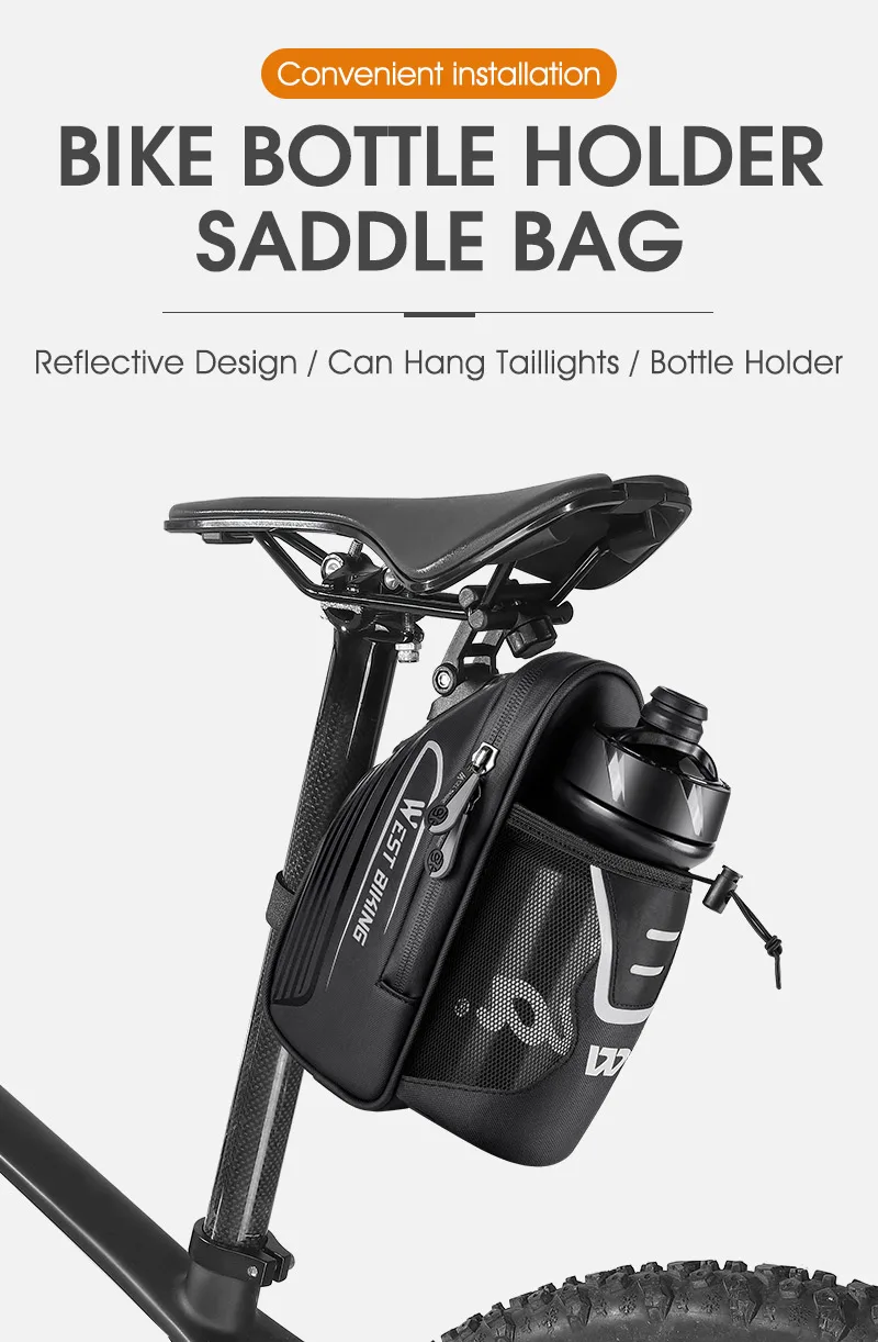West Biking 1,6 l Fahrrad Heck tasche mit Wasser flasche Tasche Fahrrad taschen MTB Road Sattel Sattelstütze Doppel reiß verschluss Fahrrad Heck taschen – Detail 1