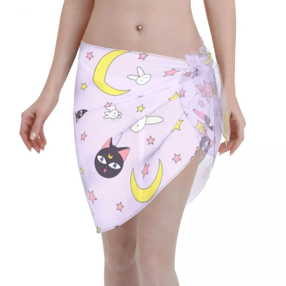 

Cute Cats Purple Moon Short Sarongs Swimsuit Coverups Women Perspective Ladies Skirt Bikinis Cover-Ups Skirts