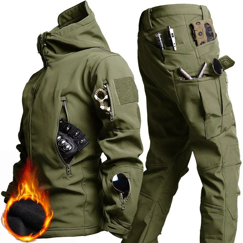 Instructor Training Kits Men Autumn Winter Windproof Warm Overalls Outdoor Hiking Hunting Multi-purpose Set Soft-shell Sharkskin 4