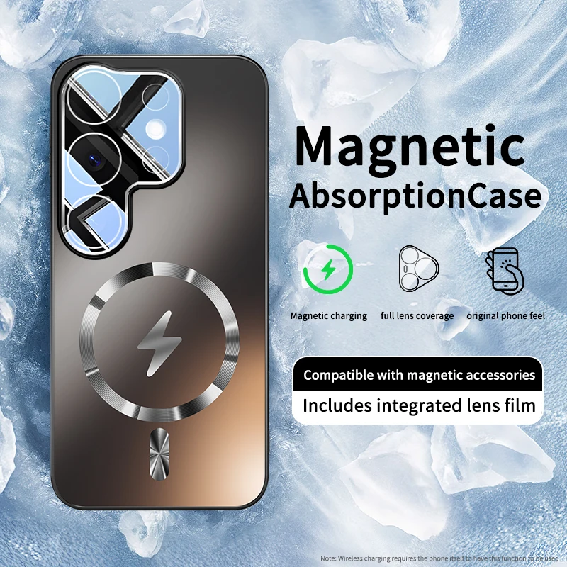 Enhanced Magnetic Shockproof Matte Case with Camera Protection and Wireless Charging Compatibility
