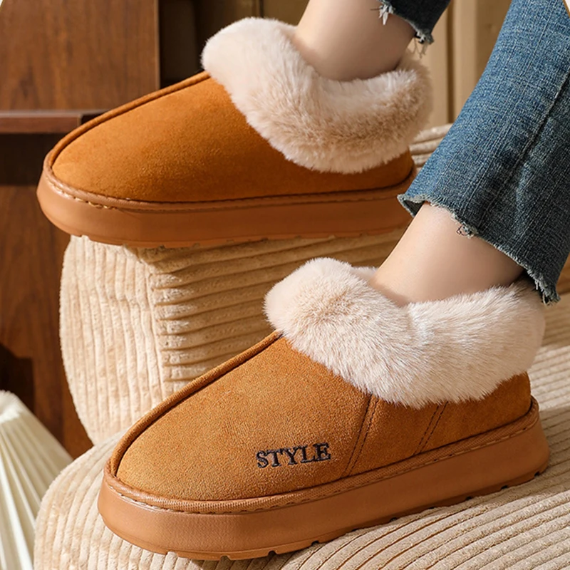 Comfortable Thick Plush Snow Boots for Women Faux Suede Platform Fur Boots Woman Light Non Slip Warm Cotton Shoes Female 45