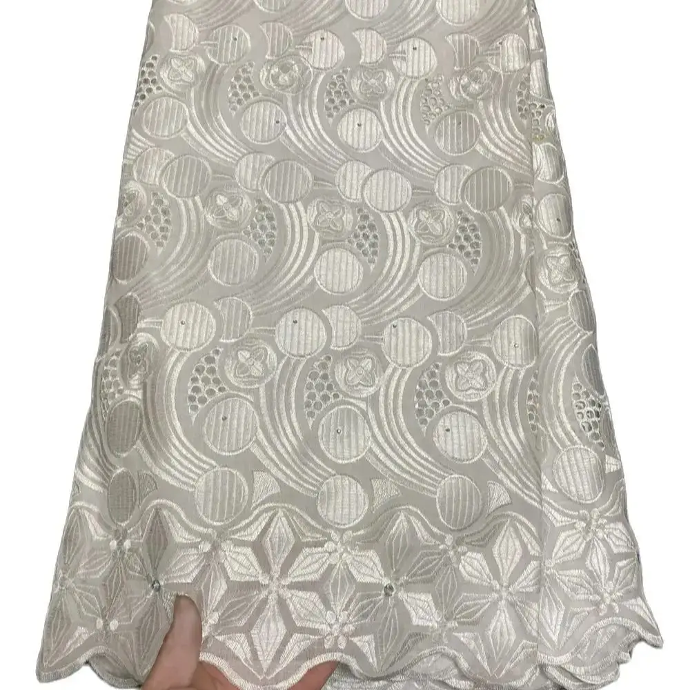 

Белая швейцарская кружевная ткань для шитья женских платьев, хлопчатобумажные африканские кружевные ткани, нигерийская вышивка, 5 ярдов