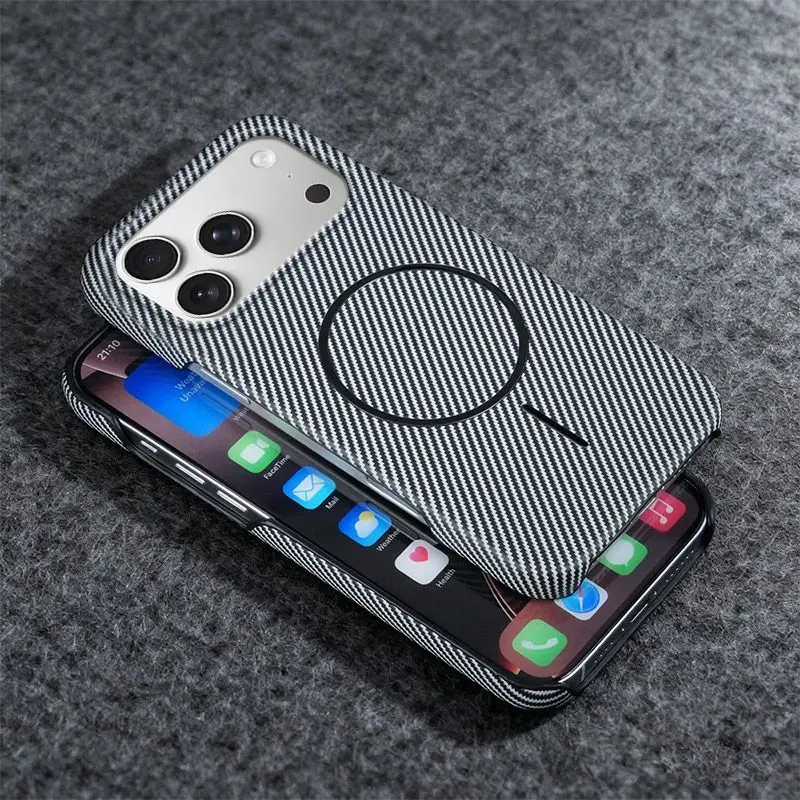 Enhanced Carbon Fiber Texture Matte Shockproof Case - Magnetic Half-Encased Design