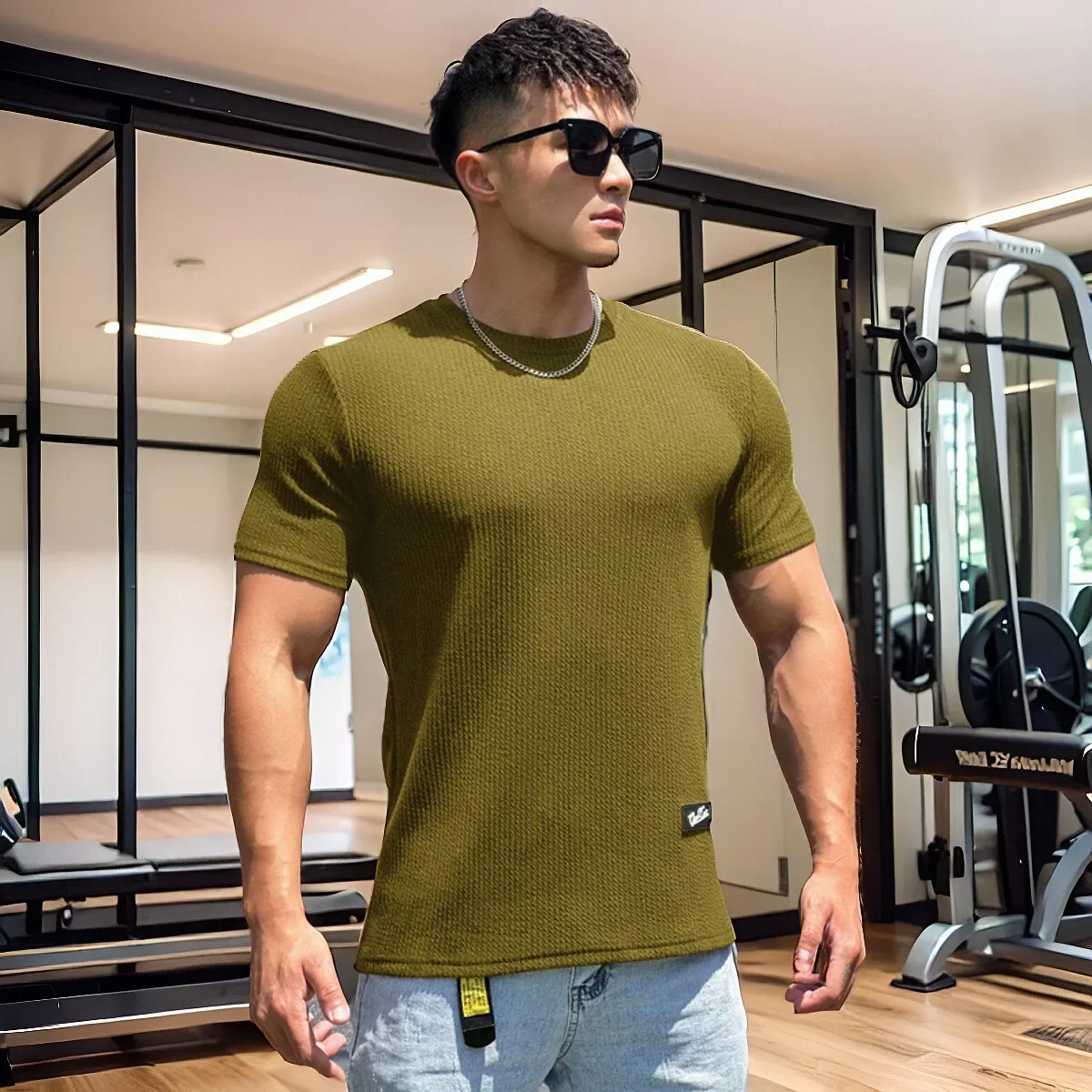 MB Summer New Fashion Snake Pattern Base Shirt Short Sleeve round Neck T-Shirt Men's Sport Fitness Top Overhead Style