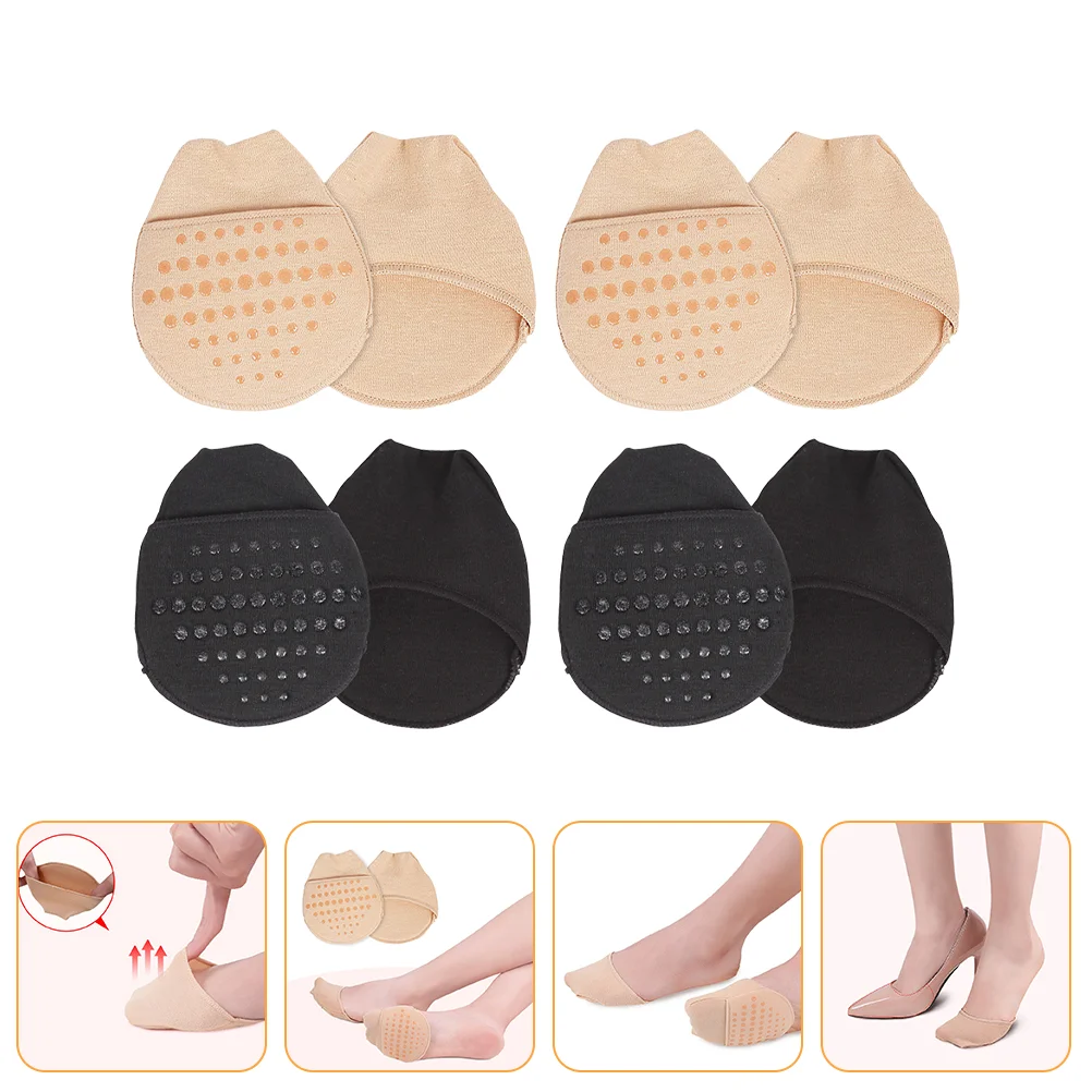 

4 Pairs Silicone Heel Forefoot Socks Anti-wear Half Pad High Heeled Shoes Pads Women Sweat-absorbent Palm Anti-skid Front Sole