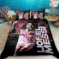 Housse de couette Lionel Messi Superstar du football, ensemble de literie imprimé, housse de couette douce, ensemble de literie taille King/Full pour garçon 2