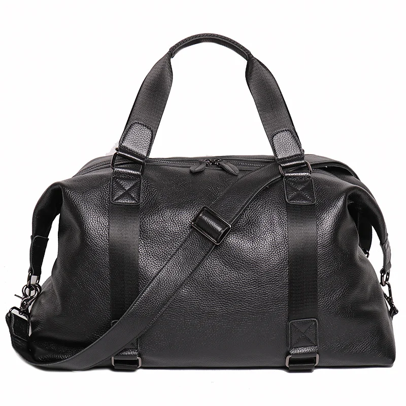 LUOKIR New Men's Leather Travel Bag, Shoulder Crossbody Luggage for Short Business Trips, Large Capacity Genuine Leather Gym Bag
