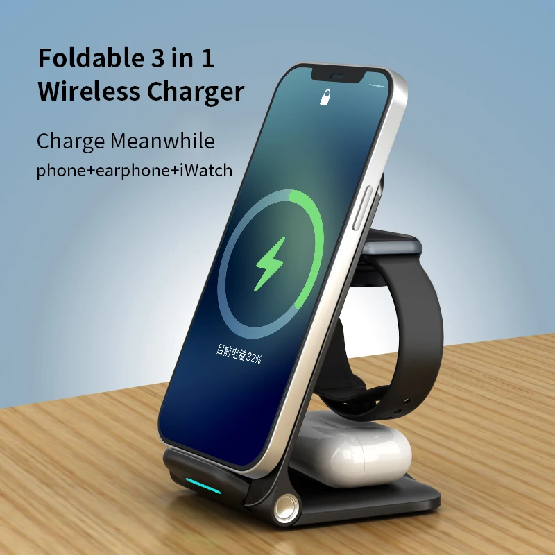 

3 In 1 Multifunctional Desktop Folding Charging Station Wireless Super Charger Holder For Iphone 14 13 12 11 15w Iwatch