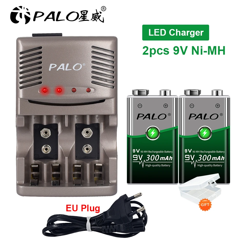 Batteria Ricaricabile Palo 9V Ni-Mh 9V 6 F22 Batteria + Caricabatterie Intelligente Per Batteria 1.2V Aa Aaa Nimh Nicd Per Batteria Ricaricabile 9V
