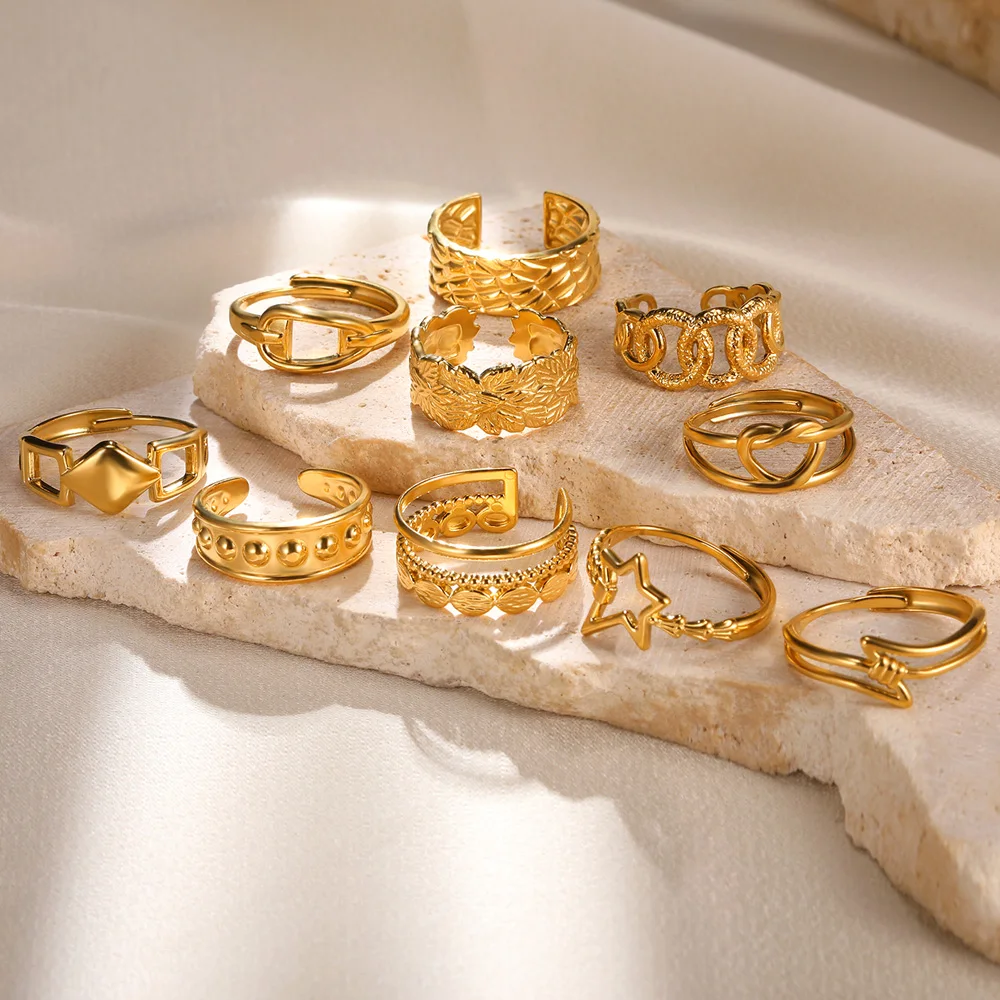 Sde7c317a983a490a85cf19d98afe316c8 Stainless Steel Rings for Women Men Gold Color Heart Engagement Wedding Wide Ring Trendy Vintage Geometric Punk Jewelry Gift New Mallzona