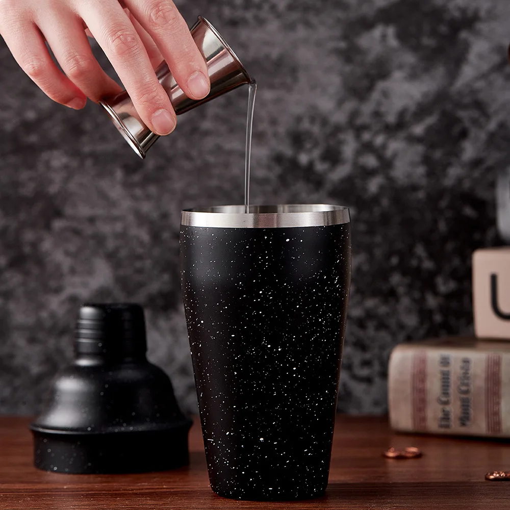 DEOUNY Black Cocktail Shaker 3 Sets Stainless Steel Boston Cocktail Cup Shak Cup Bartender Bar Double Headed Measuring Jigger