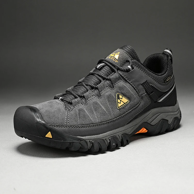 HIKEUP New Men Hiking Shoes High Quality Durable Leather Climbing Shoes Outdoor Walking Sneakers Rubber Sole Factory Outlet
