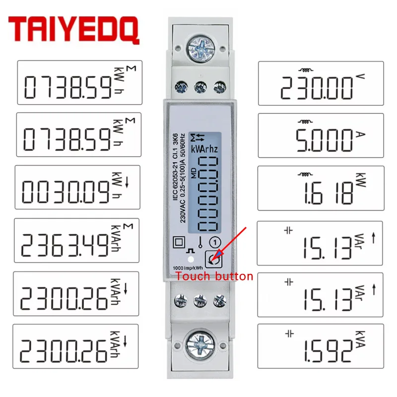 100A 단상 230V Din 레일 미터 전기 Kwh 미터 다기능 에너지 미터 RS4..