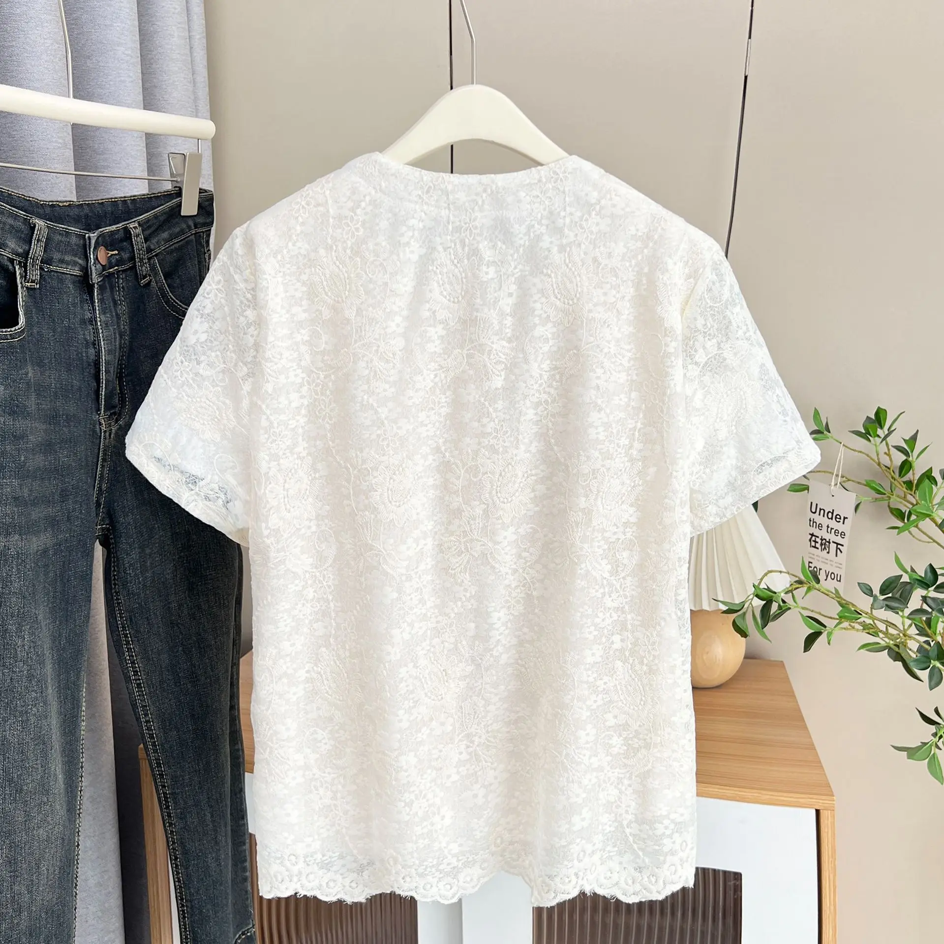 New Summer Blouses Fashion Lace Short Sleeved Shirt For Plus Size Women In 2025 100kg Elegant Tops