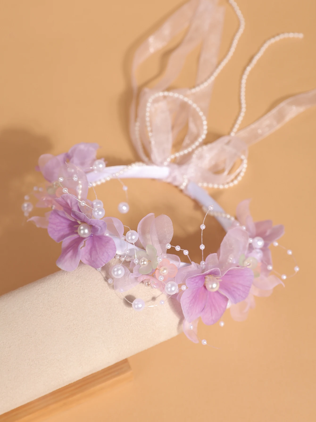 Traumhaftes Farbverlauf-Tüll-Blumen-Perlen-Haarband, weicher Stil, Lolita-Haarband für Fotoshootings, Dates, Feen-Atmosphäre, Quasten-Haaraccessoire – Detail 11