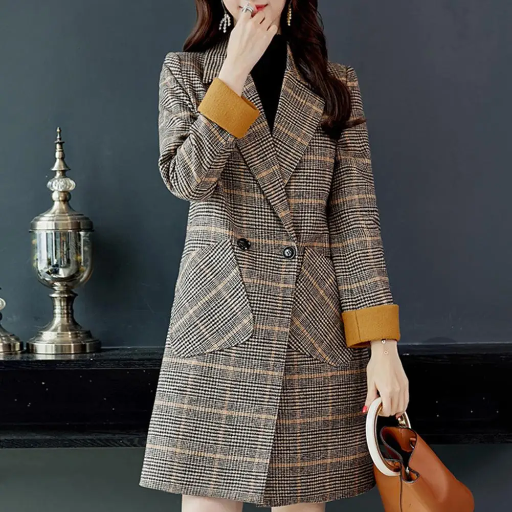 Fashion Plaid Print Woolen Coat