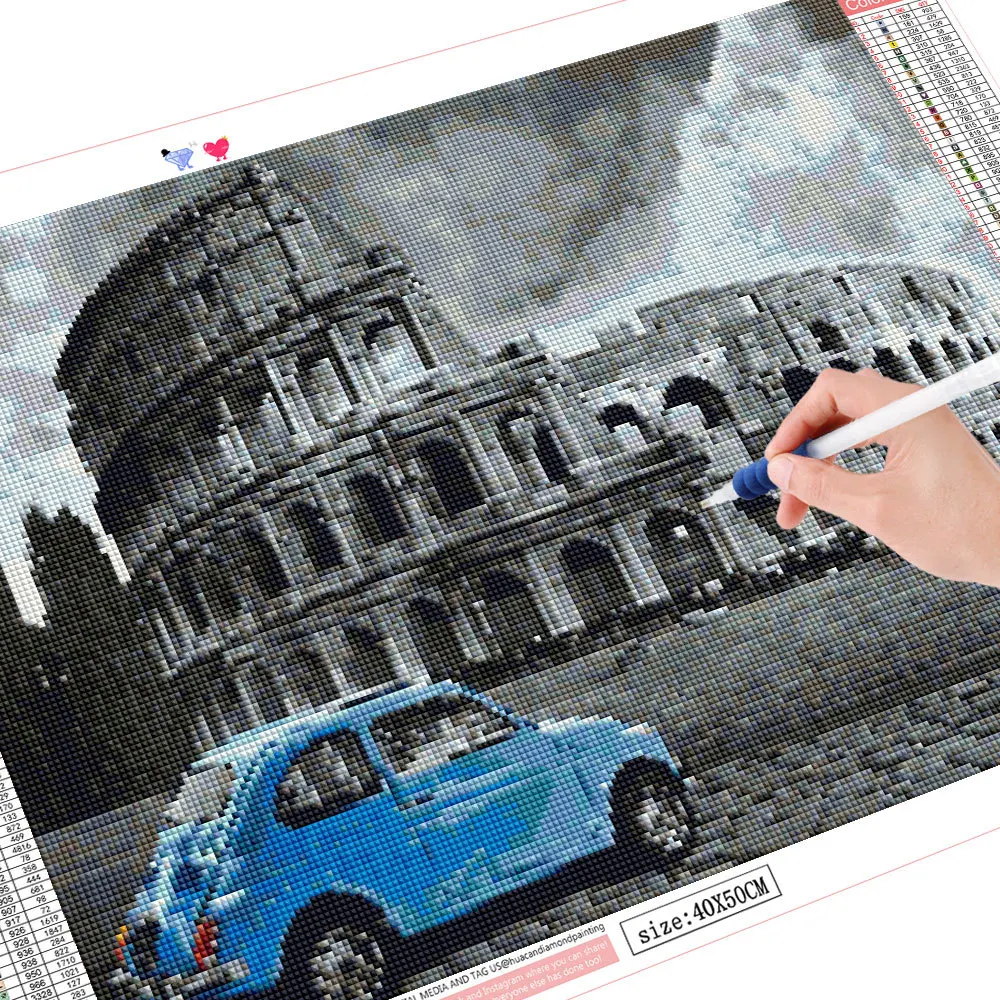 HUACAN Diamond Painting Car Rhinestones Art Diamond Embroidery Black White Landscape Full Drill Mosaic Needlework Home Decor