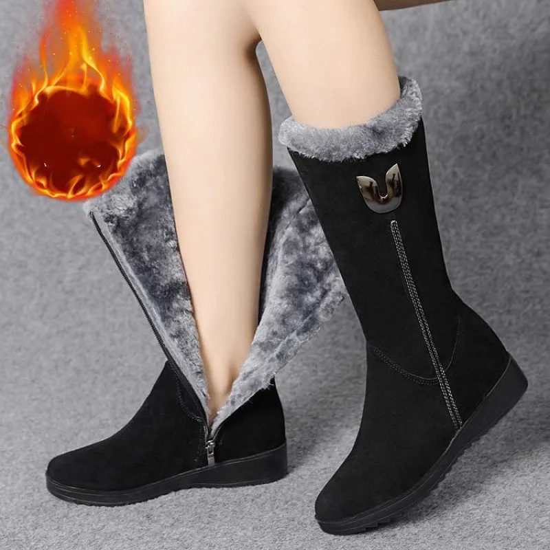 

Warm Chelsea High Fur Boots Women 2022 Winter Shoes for Women Chunky Mid-calf Plush Snow Flat Boots ZIP Fashion Botas De Mujer