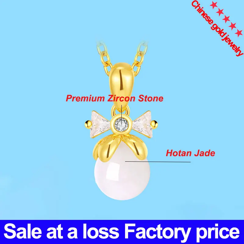 

New Girl Heart shaped Jade Pendant Necklace Bow Gilded Craft Fashion Pendant Neck JewelryHXYS033
