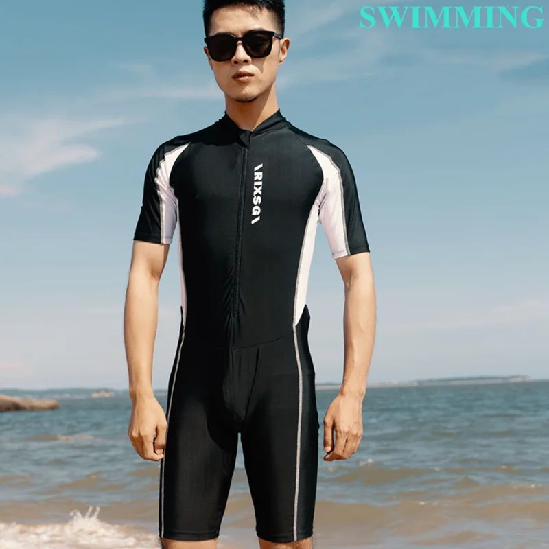 

Men UV-proof Sunscreen One-piece Swimwear Short Sleeve Swimsuit Beach Clothes Five points Pants Scuba Snorkelling Diving Suit