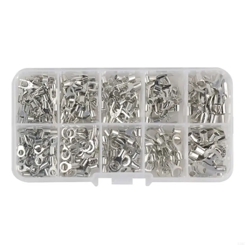 F26C 320 Pcs Tin-Plated-Copper Wire Crimp Fork End Cable Lugs Crimp Connector Non-Insulated Ring Terminal & Fork Connector