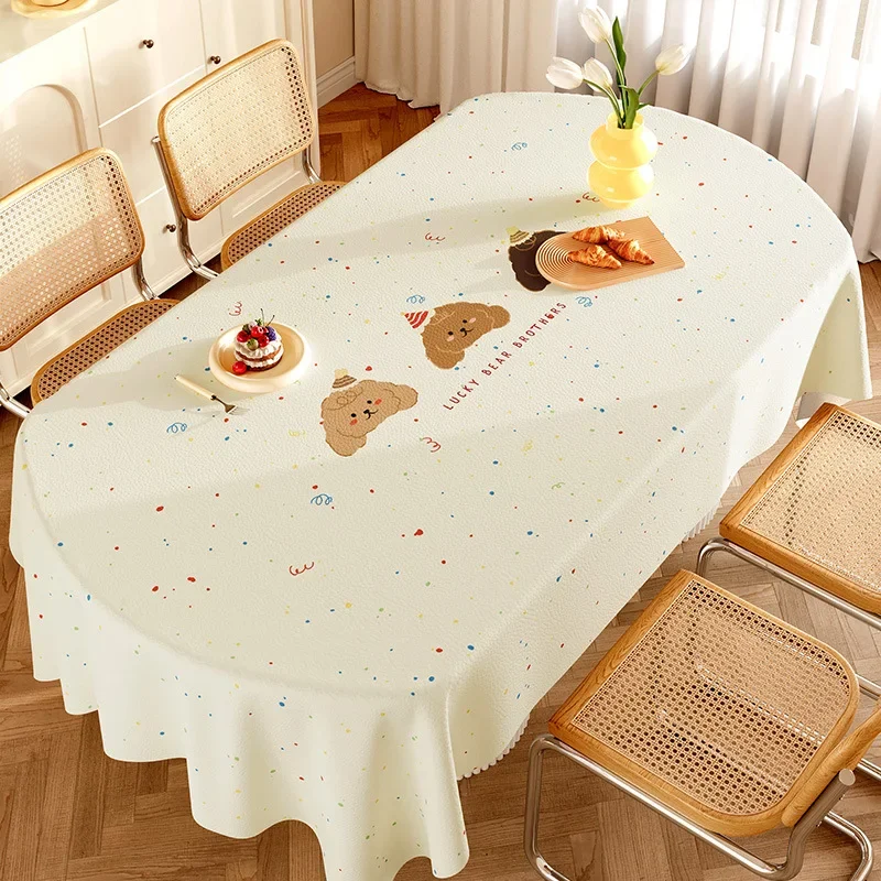 

Oval oiled and waterproof table cloth for home dining yellow