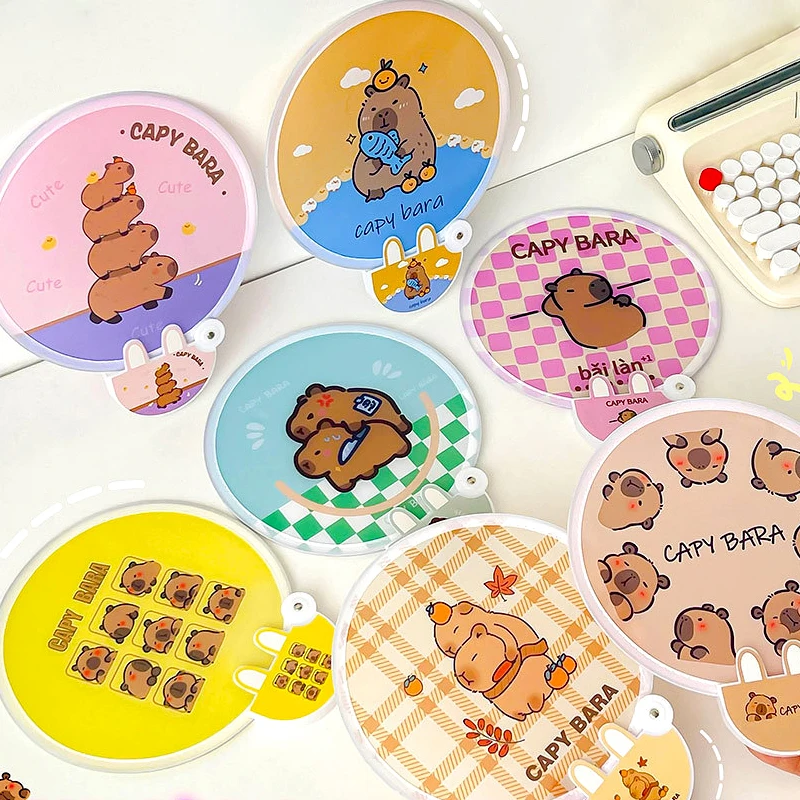 

1pc Cute Foldable Reflective Panel Fan For Summer Travel Portable And Easy To Store Creative Capibala Cartoon Printing Pattern