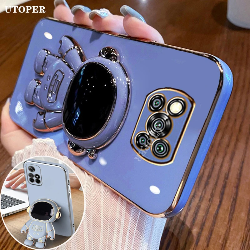 samsung flip3 case Astronaut Telescopic Stand Holder Plating Case for POCO X3 Pro NFC X4 M3 M4 F3 for Xiaomi Redmi Note 11S 11 12 Pro Lite 5G Cover z flip3 cover