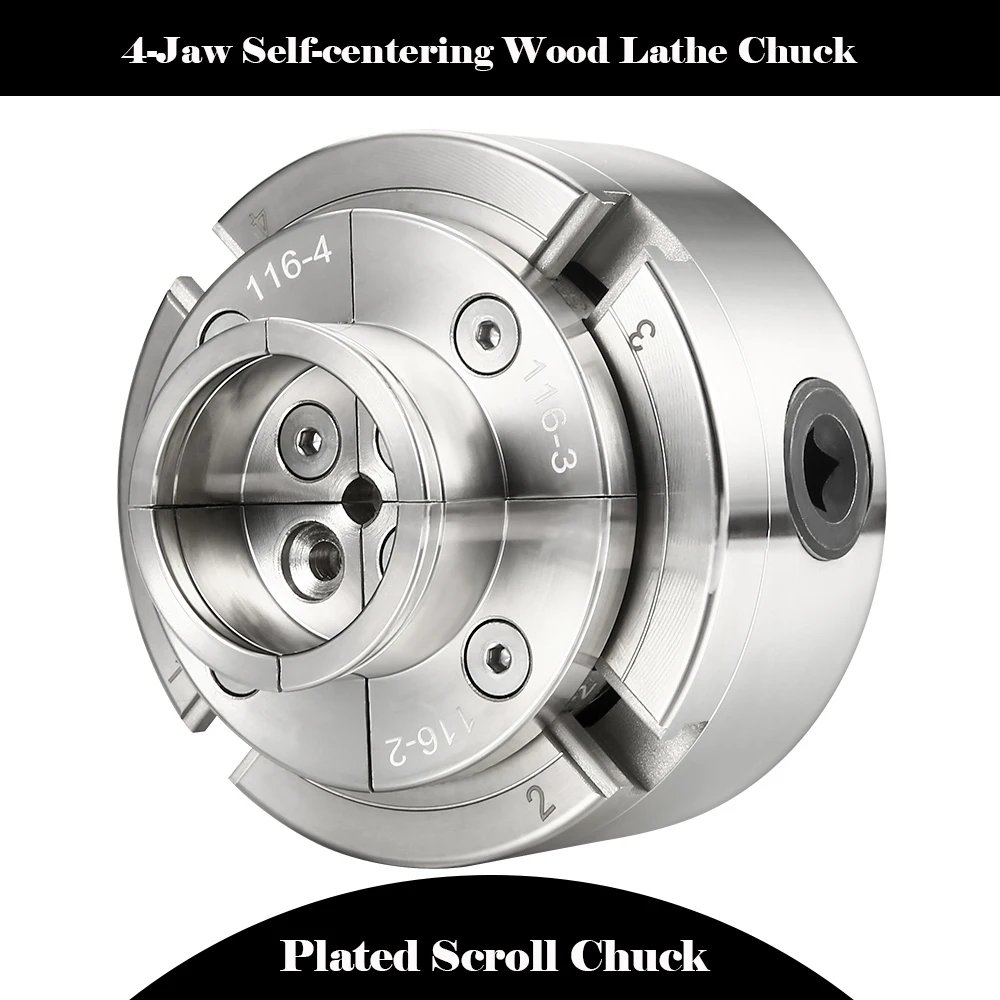 

4 Inch 100mm Chrome Plated 4 Jaw Self Centering Wood Lathe Chuck M33 M18 Wood Working Turning Tool Accessory With Scroll Key