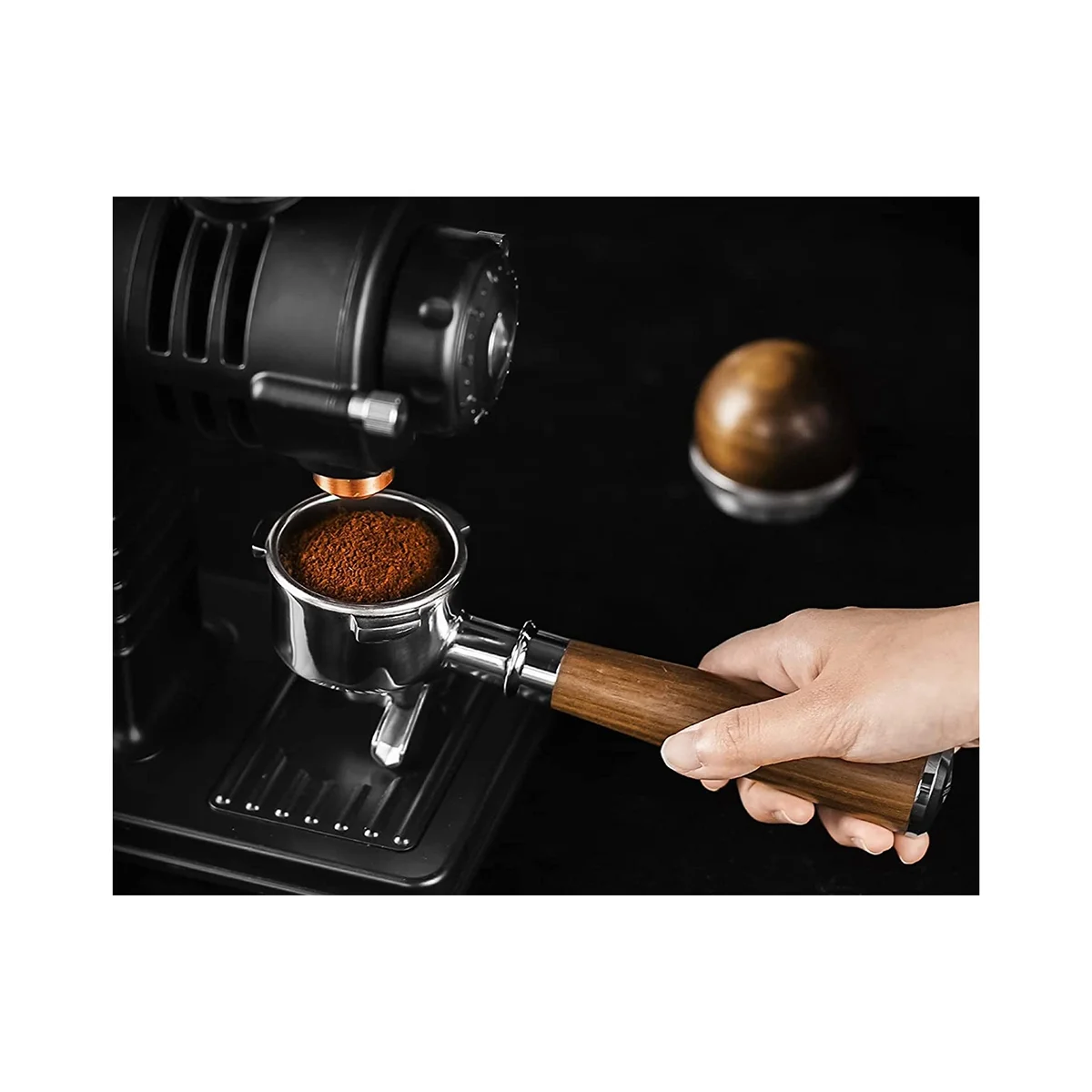 

54mm Espresso Portafilter, Double Spout Coffee Portafilter By with Stainless Steel Portafilters and Walnut Handle