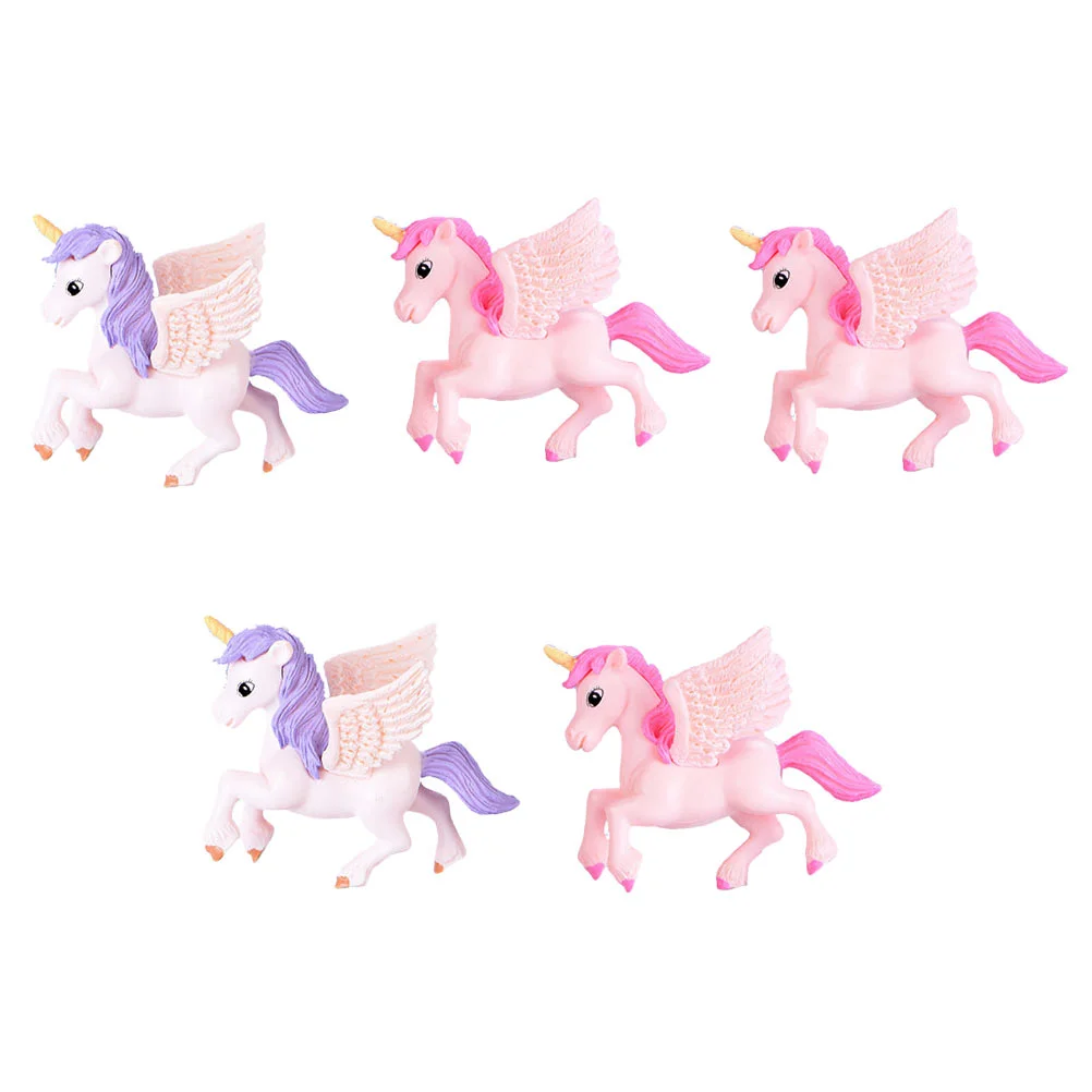 

5 Pcs Unicorn Ornaments Mermaid Toys Cake Decoration Mini Tabletop Plastic Lovers Adornment