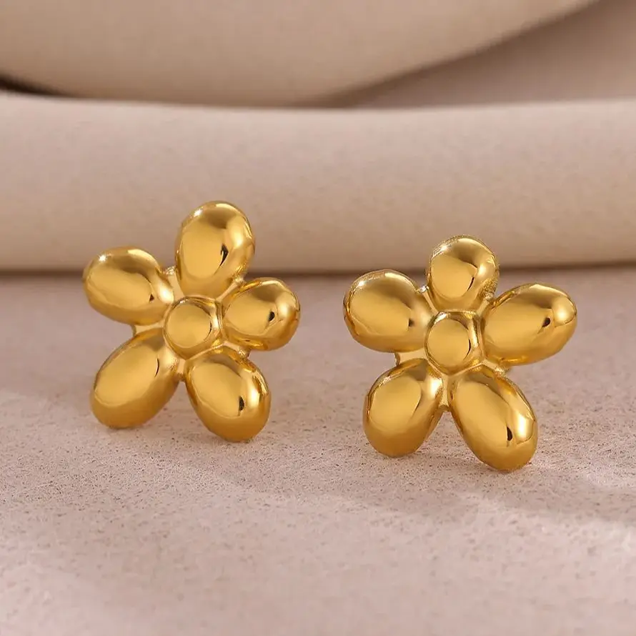 Flower Stud Earrings Gold Stainless Steel Design
