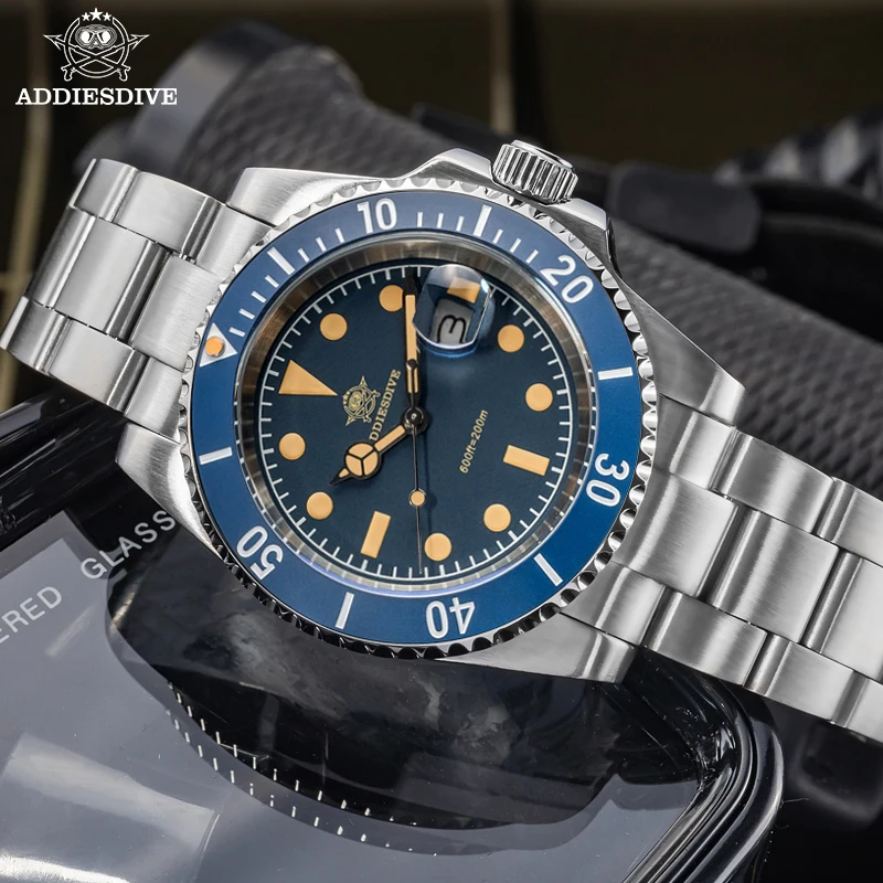 ADDIESDIVE NEW AD2054 Watches For Men Green Luminous Calendar 200M Waterproof Quartz Watches Reloj Hombre