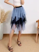 Women Layered Tulle Irregular Midi Skirts Retro Fairycore Aesthetic Y2K Skirt High Waist Pleated Skirts Bohemian Streetwear - Image 3
